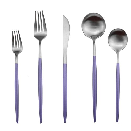 Gugrida Luxury Flatware, Royal 20 Piece Matte Purple Handle 18/10 Stainless Steel Tableware Sets for 4 Including Forks Spoons Knives, Camping Silverware Travel Utensils Set Cutlery (Purple Silver)