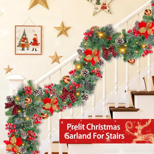 6 Ft Christmas Garland with Lights Battery Operated Prelit Decor Indoor Outdoor