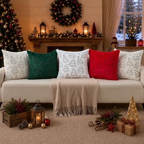 KUYZT Christmas Pillow Covers 18x18 Pack of 2 Green Tree Plush Decor