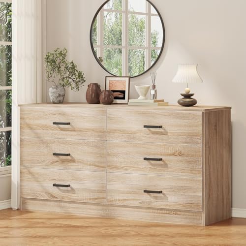 Modern 6-Drawer Wood Dresser - Large Storage Chest for Bedroom and Living Room