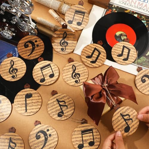 Gerrii 36 Pcs Wooden Christmas Music Ornaments Treble Clef Decoration Brown - Holiday Wall Decor