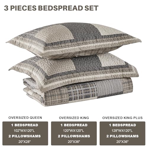 Oversized King Bedspread 120x120 | 100% Cotton Plaid Quilt Set