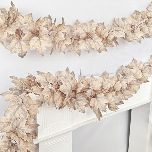 2-Pack Artificial Muted White Maple Leaf Garland 6ft - Neutral Fall Decor
