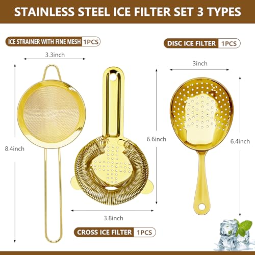 Eispap Gold Cocktail Strainer Set - Hawthorne, Julep & Fine Mesh Bar Tools