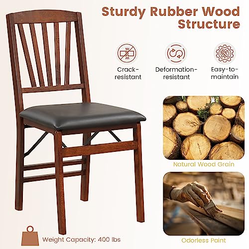 Folding Dining Chairs Set of 2, Solid Wood Kitchen Chairs with Padded Seat