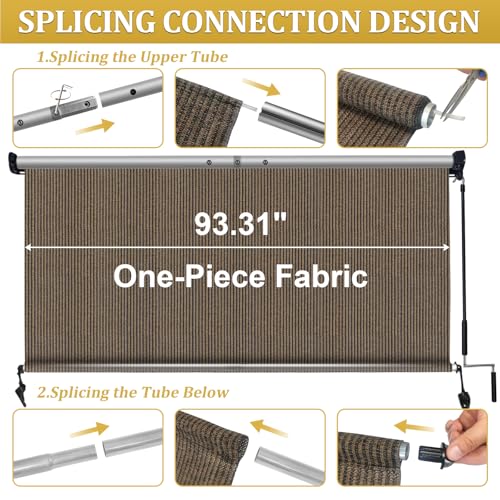 Outdoor Roller Shades, 8' W x 8' H Cordless Blinds for Patio & Porch