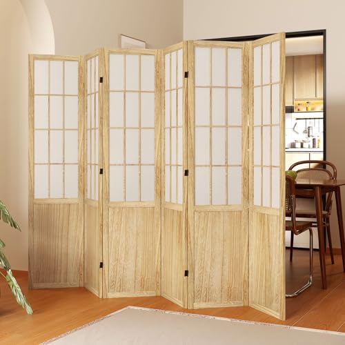 6-Panel Japanese Shoji Wood Room Divider Folding Privacy Screen 67-Inch