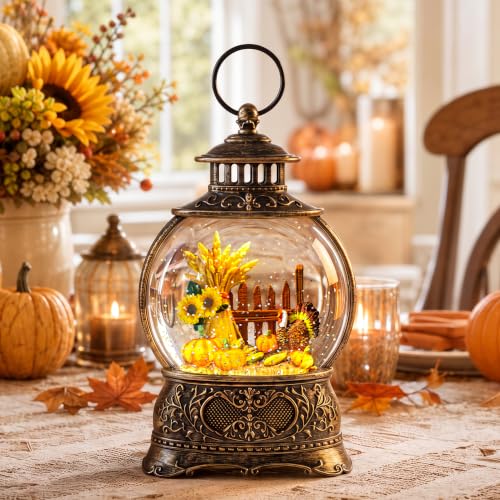 Thanksgiving Lighted Snow Globe Water Lantern - Swirling Glitter Autumn Decor