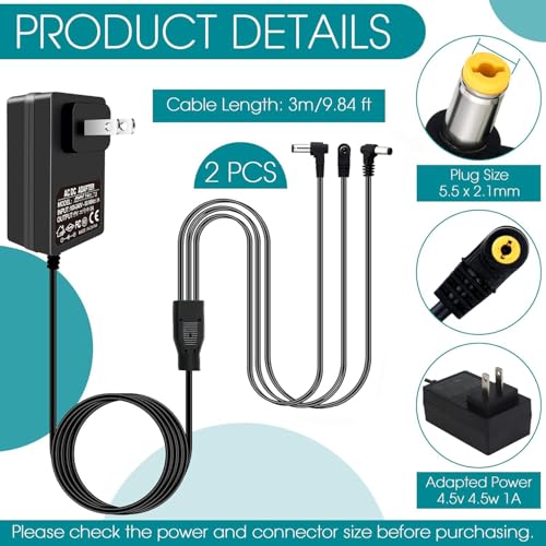 4.5V Power Adapter with 3 Output Jacks for Holiday Village Lighting, 2 Pack
