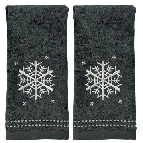 Embroidered Snowflake Fingertip Towels, 100% Cotton, 12 x 18, Set of 2
