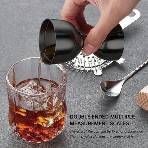 Eispap 1 Pack Black Stainless Steel Cocktail Jigger 2 OZ/1 OZ with Measurements