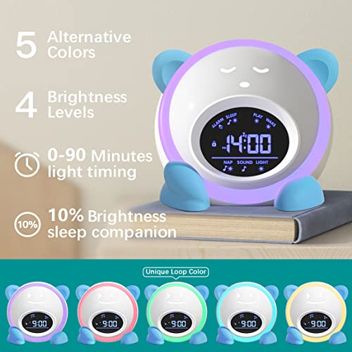 Kids Sleep Training Alarm Clock with Night Light and Sound Machine - Blue