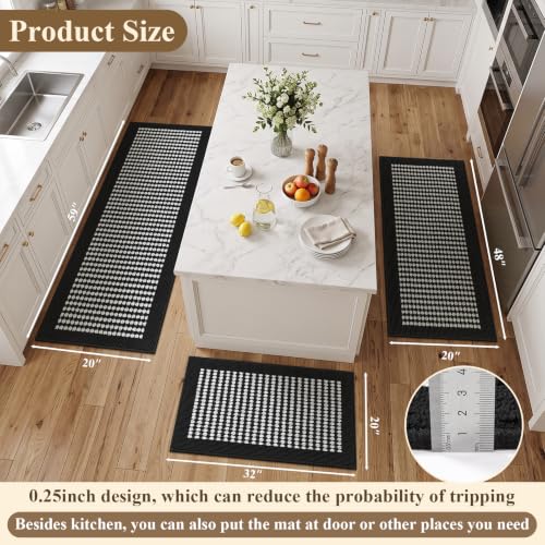 3-Piece Washable Kitchen Mat Set, Non-Slip Floor Runner Rugs for Kitchen