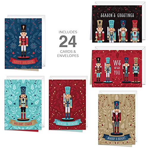 Canopy Street Nutcracker Holiday Card Pack (24) with White Envelopes — 6 Nostalgic Designs, 4 5/8 x 6 1/4