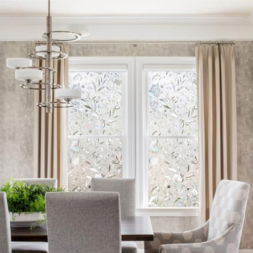 Rainbow Privacy Window Film - Stained Glass Static Cling (17.5" x 78.7")
