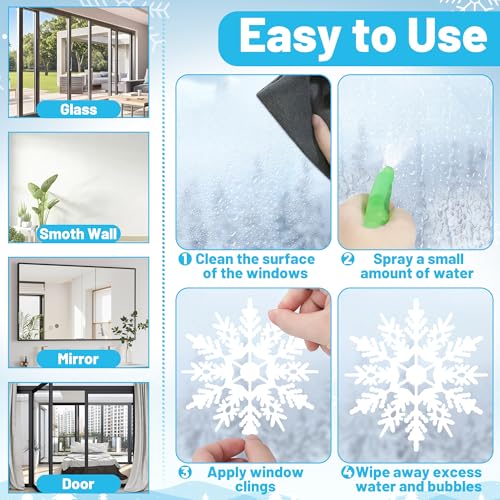 116PCS Christmas Snowflake Window Clings - Reusable Holiday Decor