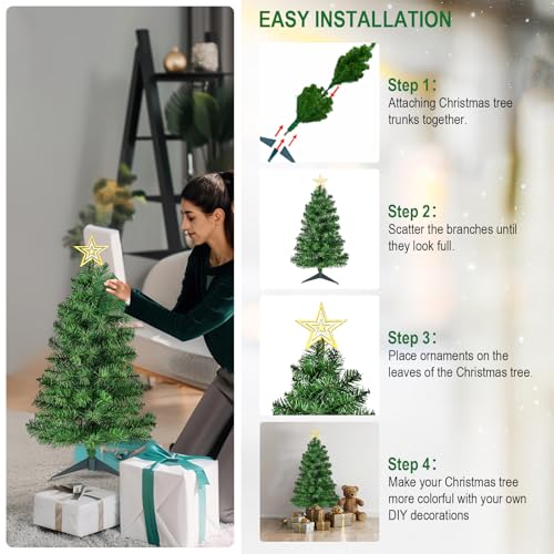 3ft Hinged Artificial Christmas Tree - Tabletop Decor with Metal Base