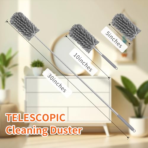 360° Bendable Microfiber Mini Duster with Extendable Pole, 10-30 Inches