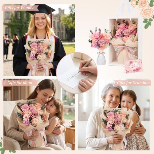 Preserved Pink Rose Bouquet with White Vase - Long-Lasting Eternal Flowers
