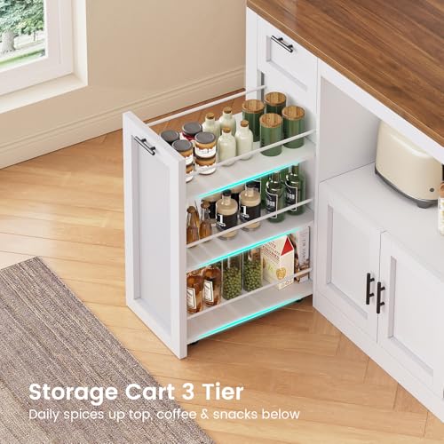 71" Kitchen Pantry Cabinet with Microwave Stand, Charging Station & LED Light