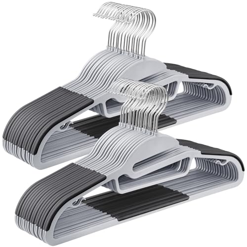SONGMICS 30 Pack Coat Hangers, Heavy-Duty Plastic Suit Hangers, S-Shaped Opening, Space-Saving, 360¨¬ Swivel Hook, 16.3 Inches Wide, Light Gray and Dark Gray UCRP041G05