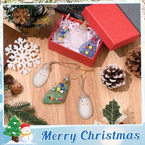 Syhood 6 Pcs Sea Glass Christmas Tree Ornaments Snowman Crystal Ocean Beach Crafts Ornament Sets for Christmas Tree Home Decoration