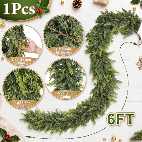 6FT Christmas Artificial Cedar Garland for Mantel - ComfyKit