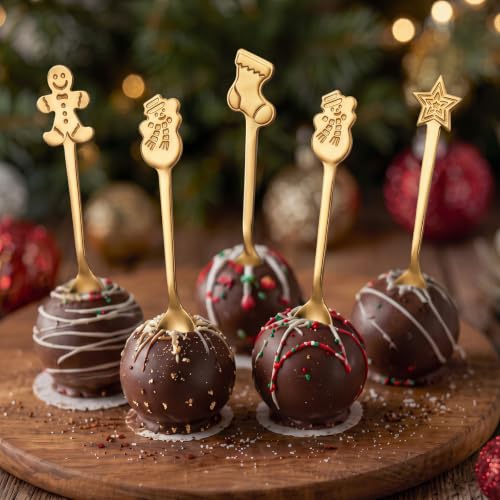 Lasnten Christmas Hot Chocolate Spoons Set - Classic / Gold Stainless Steel 12 Pack