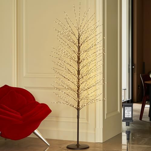 Hairui 6ft Lighted Brown Tree with Timer & Dimmer, Indoor/Outdoor Fairy Lights