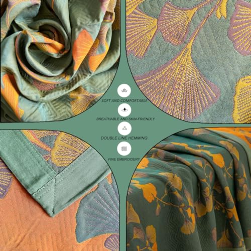 Reversible Ginkgo Quilt - Lightweight Cotton Muslin Bedspread, King Size