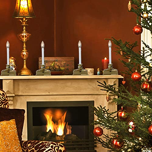 GOOTHY 4 Pack 12 Inch Battery Operated Christmas Window Candles with Timer - Gold Base