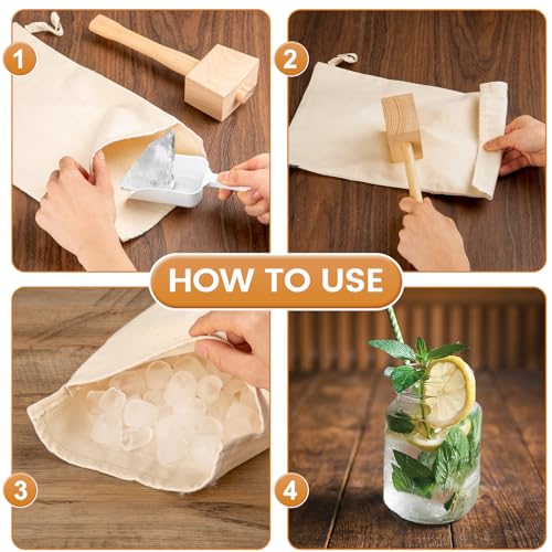 Cakasi Lewis Bag and Ice Mallet Crush Set - Wooden Ice Hammer & Reusable Canvas Bag for Cocktails & Drinks