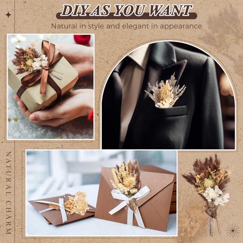 24 Pcs Mini Dried Flower Bouquets, Natural Boho Floral Decor for Weddings