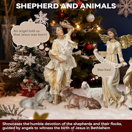 12-Piece Christmas Nativity Set, 12.5-Inch Hand-Painted Resin Figurines