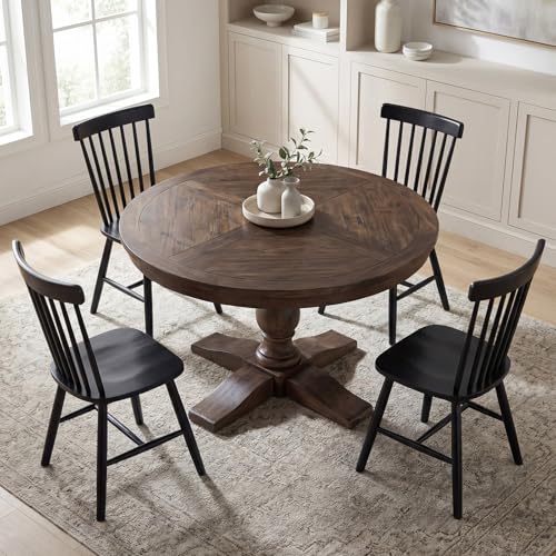 60-Inch Round Reclaimed Wood Dining Table with Pedestal Base - Farmhouse