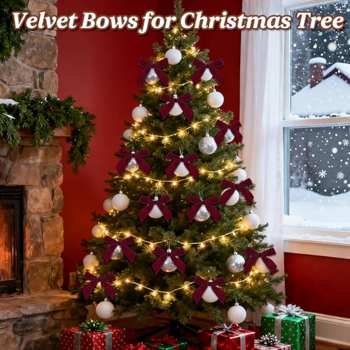 3.5x3.5 Burgundy Velvet Christmas Bows with Gold Twist Ties, 24 Pcs for Tree, Wreaths & Garlands (3.5x3.5, 1in width) – HEAEUNK
