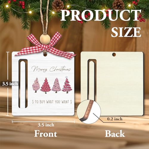 Pink Merry Christmas Money Holder Ornament - Pink Xmas Tree Gift for Women Men - Wooden Hanging Decor - Variation Pink 02