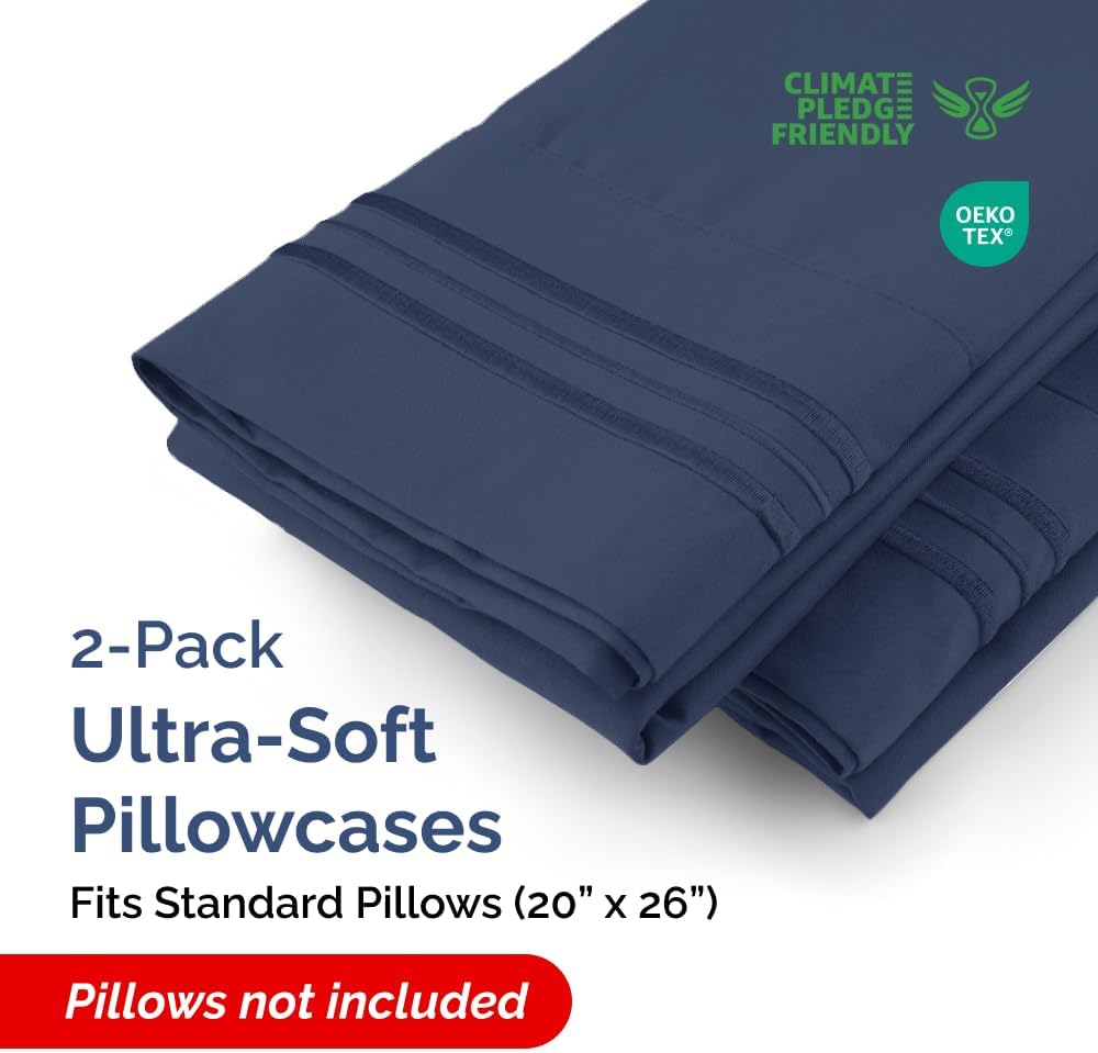 Skiennix Standard Pillow Cases Set of 2 | Ultra-Soft Hotel Quality, Wrinkle-Free, Navy Blue