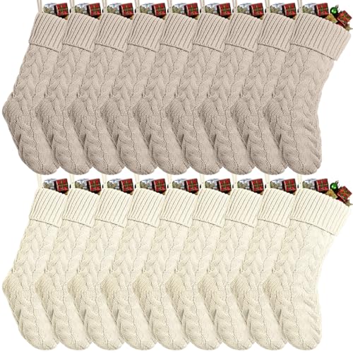 18-Pack Christmas Stockings Set - Large Knitted Holiday Decorations for Fireplace and Wall