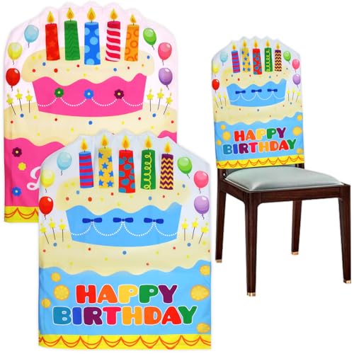 Birthday Chair Covers for Kids - 2 Pack, Pink & Blue, 25x19in