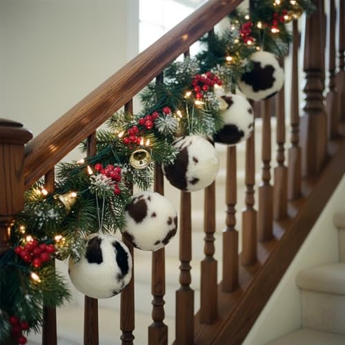 ElegantPark Ball Cowhide Christmas Ornaments Set of 10 - 3 inch Farmhouse Xmas Decor, White