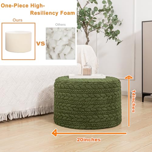 Round Foam Pouf Ottoman Footrest - 20x14 Inch Non-Slip Floor Stool, Green