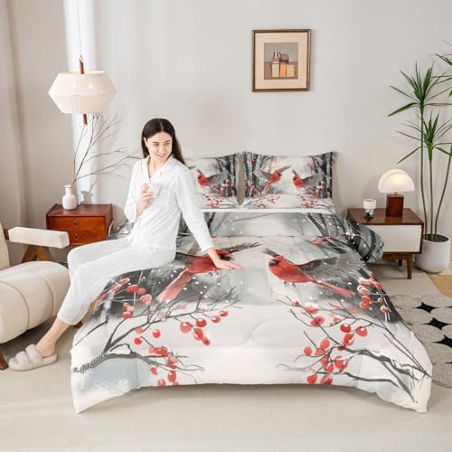 Erosebridal Christmas Cardinals Twin Comforter Set - Merry Xmas Kids Bedding