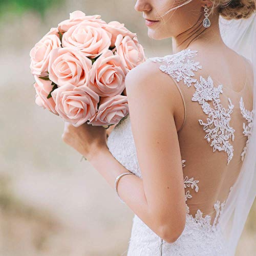 50 Pcs Blush Pink Artificial Roses Foam Flowers with Stems