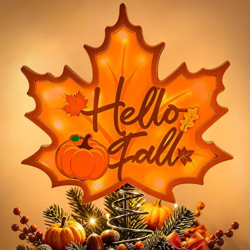 Lighted 3D Maple Leaf Tree Topper with Warm LED Lights for Fall Decor