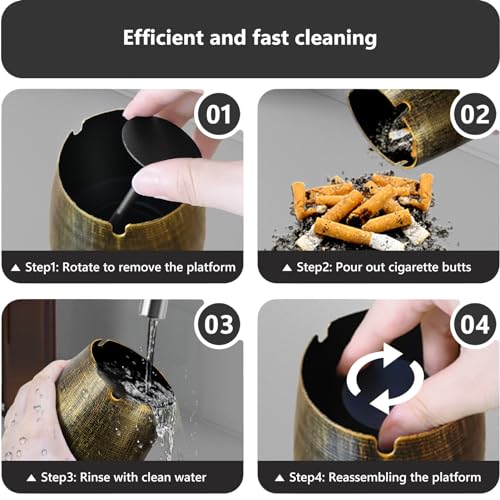 Windproof Metal Ashtray with Lid - Smokeless Outdoor Patio Ashtray