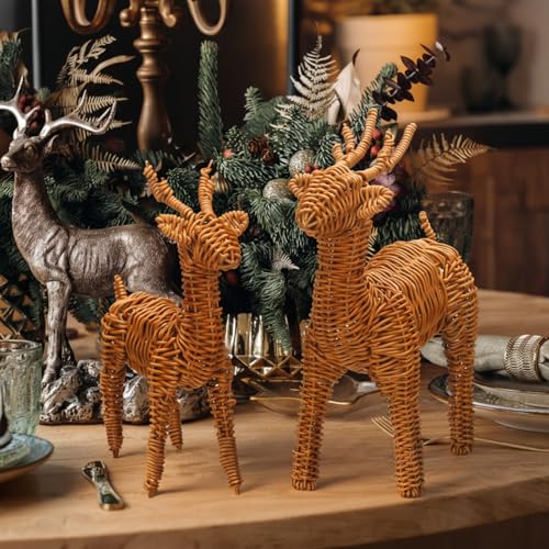 Bucherry 2-Pack Rattan Woven Christmas Reindeer Decor Set