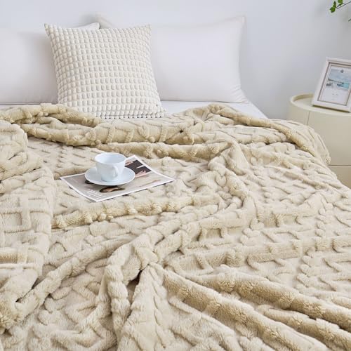 Aganear Soft Fleece Throw Blanket 50"x60" - Boho Khaki Couch Throw