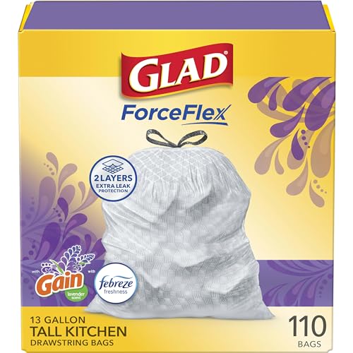 13 Gallon Tall Kitchen Trash Bags, Gain Lavender Scent, Drawstring - 110 Count