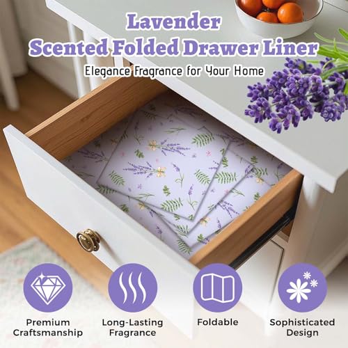 Lavender Scented Drawer Liners - 6 Non-Adhesive Sheets for Dressers & Closets